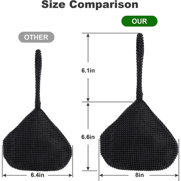 6'' Women Black Beaded Triangle Evening Bag for Cocktail Wedding - Picture 3 of 5